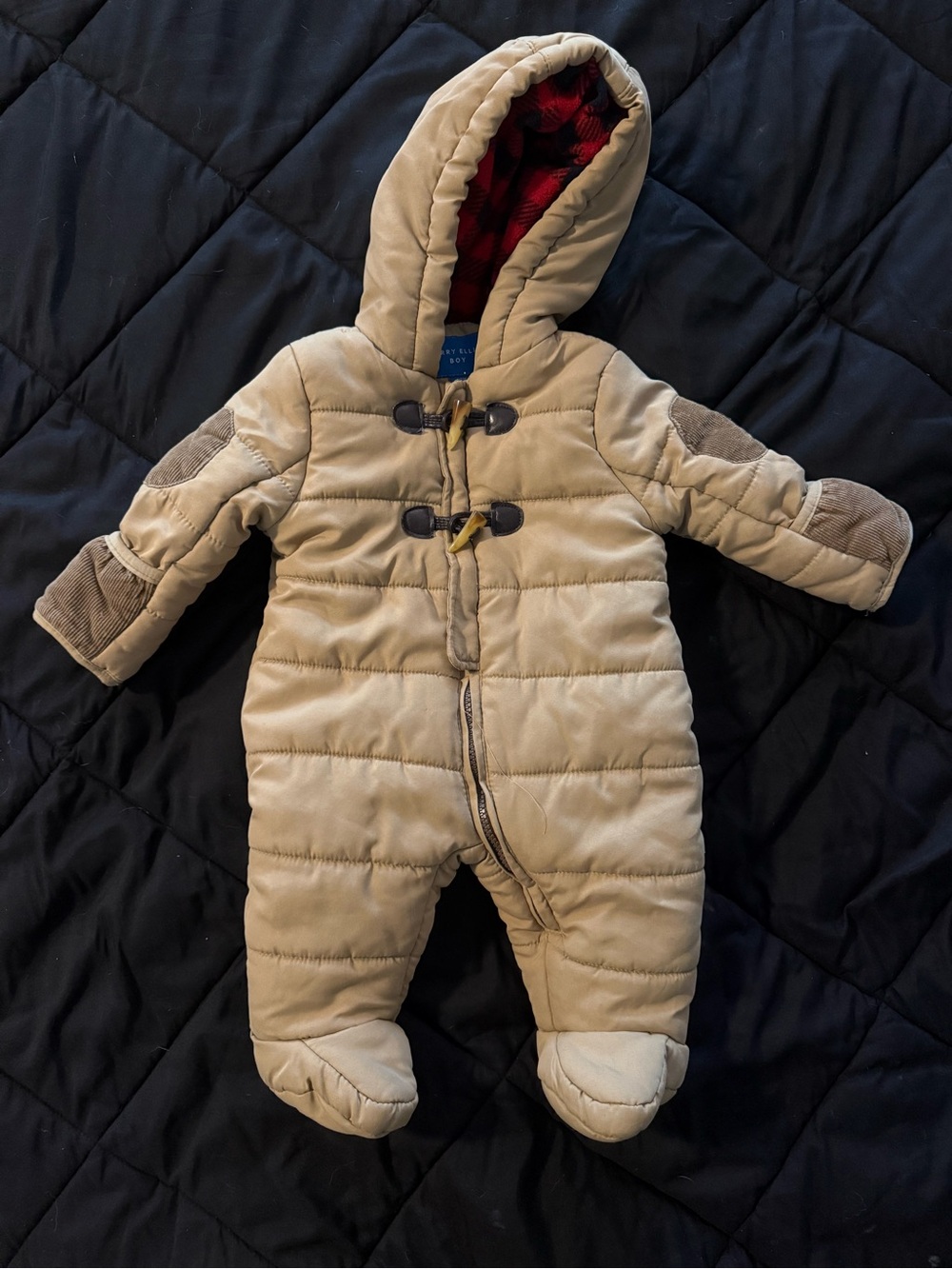{PERRY ELLIS} Infant Quilted Hooded Snowsuit One-Piece in Beige
